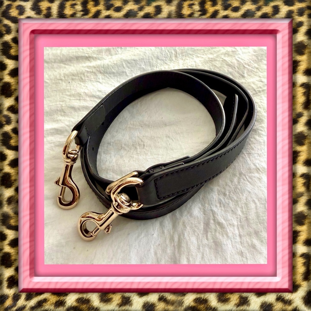 👑✅PRICE FIRM✅AUTHENTIC GUCCI Black & Gold Crossbody Leather Strap